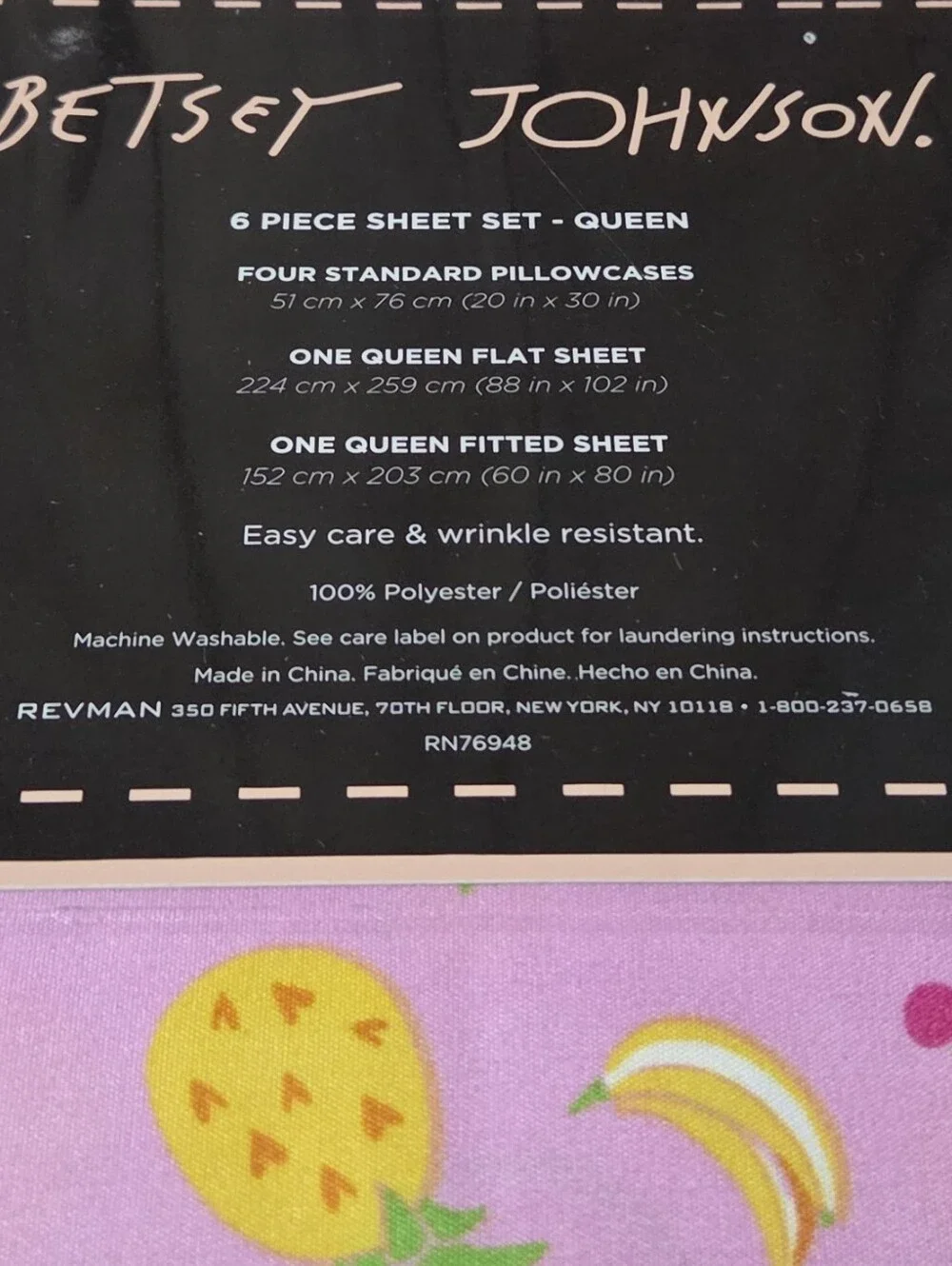 Betsey Johnson Fruit Print Queen 6-Piece Sheet Set NIP